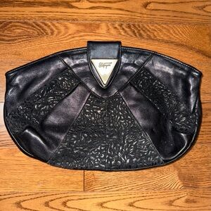 Vintage 80s does 30s-40s Black Clutch Half Moon Art Deco Bag